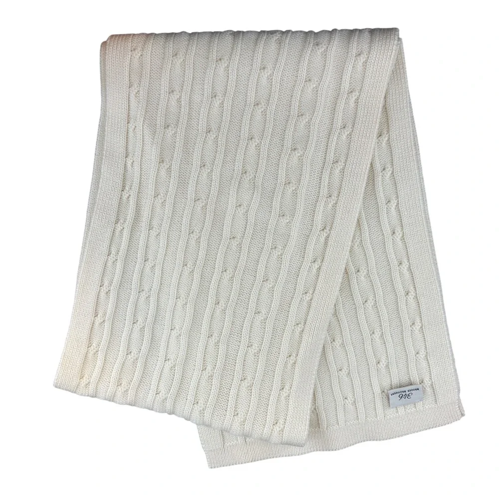 Brooks Brothers 346 Cream Cable Knit Scarf Neutral Winter Unisex Cottagecore